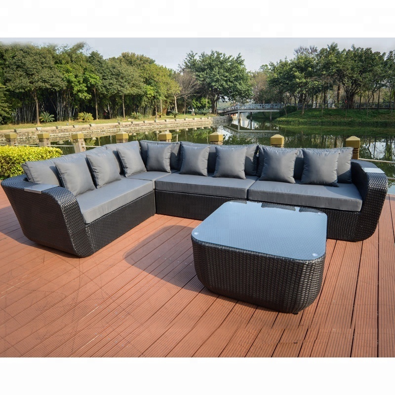 Modern Patio Outdoor Furniture Sala Jardin Sofas Cushions Garden L shaped corner outdoor rattan furniture sofa set