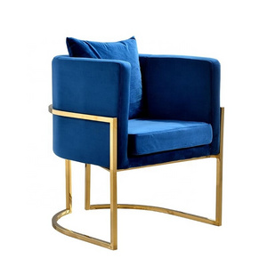 Factory Contemporary Modern Stainless Steel Gold Leg Armchair Blue Velvet Upholstered Armchair Dining Room Chair With Arm