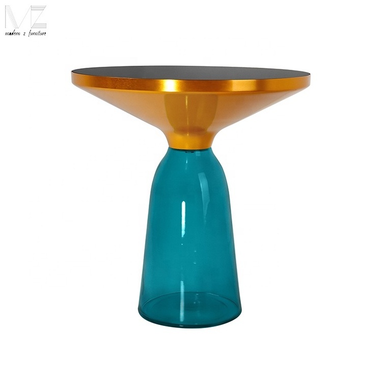 Designer Furniture Colorful blue Mirror Glass Bell Coffee Table Modern