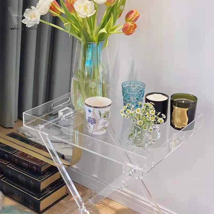 Good Quality Modern Acrylic Side Table Lucite Crystal Acrylic Folding Tray Coffee Table for Living Room