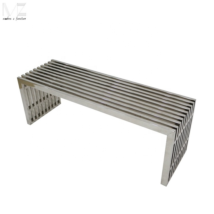 Modern Outdoor Bench Stainless Steel Design Industrial Large Silver Stainless Steel Long Bench