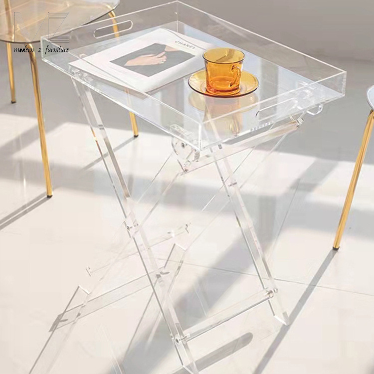 Good Quality Modern Acrylic Side Table Lucite Crystal Acrylic Folding Tray Coffee Table for Living Room