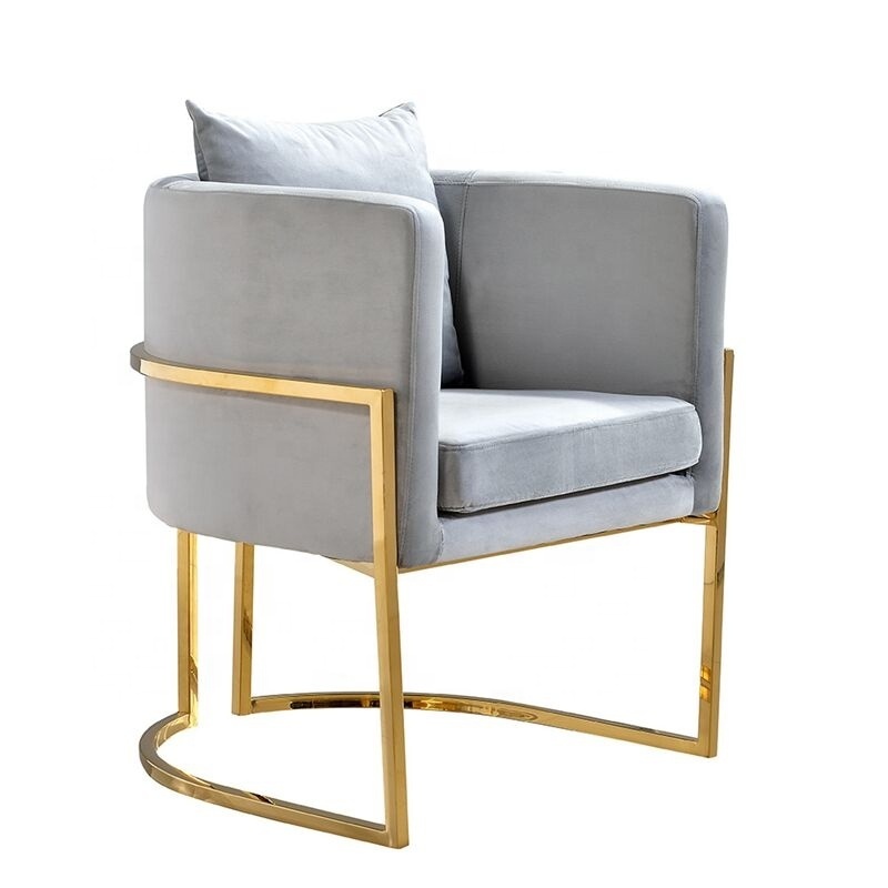 Factory Contemporary Modern Stainless Steel Gold Leg Armchair Blue Velvet Upholstered Armchair Dining Room Chair With Arm