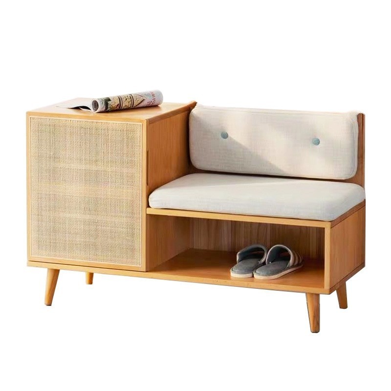 Modern Style Living Room Furniture High Quality New Design Rattan Rubber Wood Shoes Cabinet with Wooden Legs