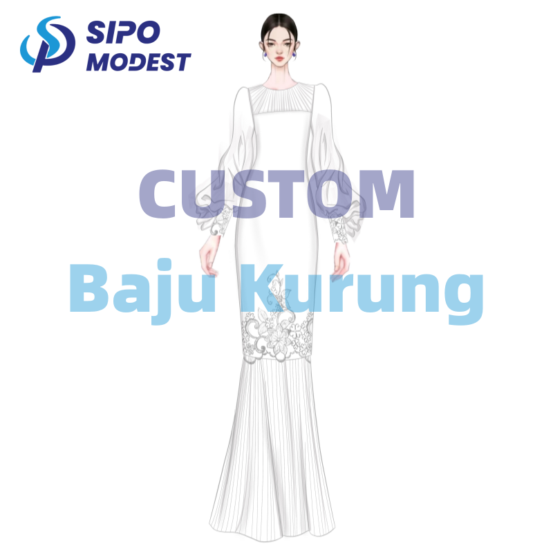 SIPO Eid Islamic Muslim Wear Baju Raya Custom Fesyen Baju Kurung Modern Flowery Embroidery Lace Baju Kurung Wholesale Malaysia