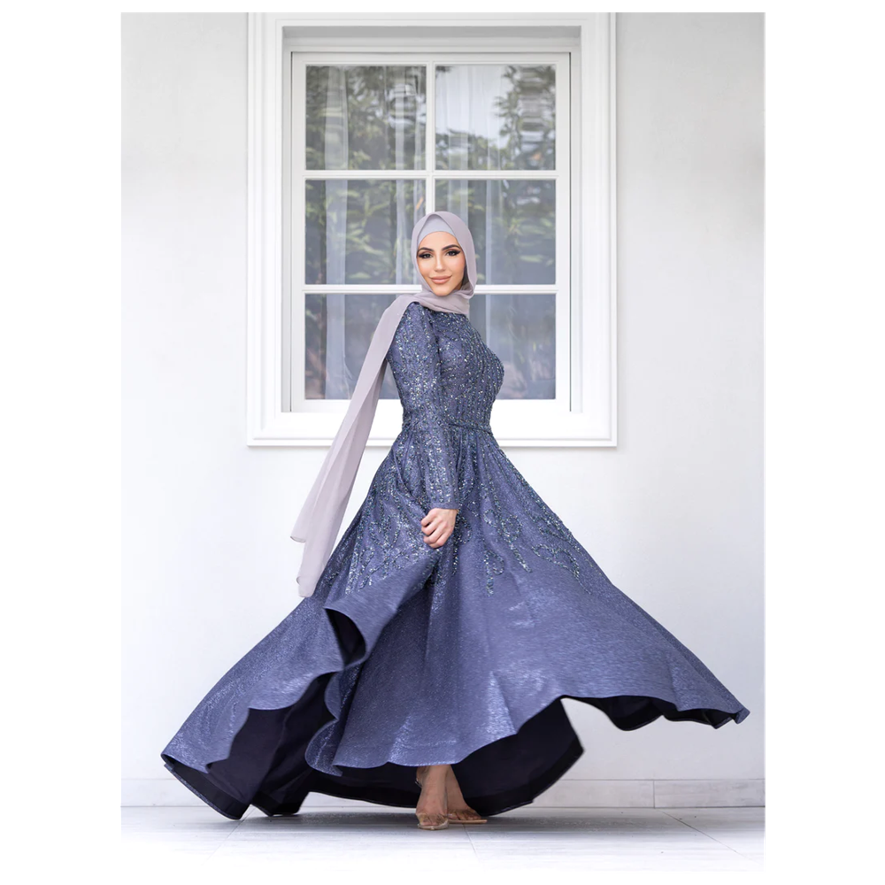 SIPO Muslim Fashion Pearl Beaded Elegant Prom Maxi Dress Women Party Maxi Gown Loose Gathered Embellished Crystals Dress