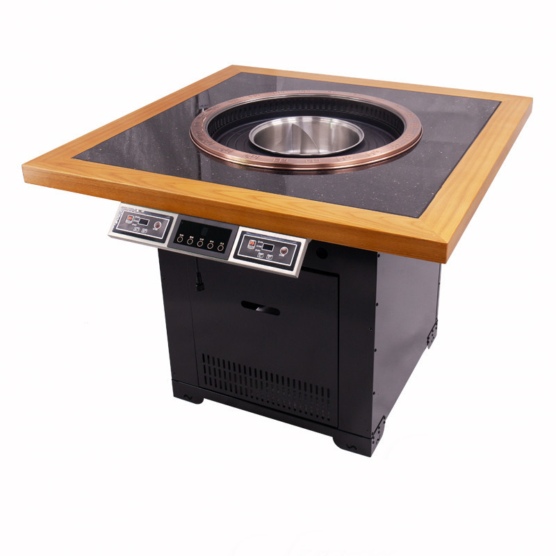 hot sale korean bbq table grill wood bbq table electromagnetic hot pot table for restaurant