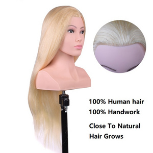 24" 100% Human Hair Blonde Training Head with Shoulder Hair Styling Coloring realistic Mannequin Head Dolls