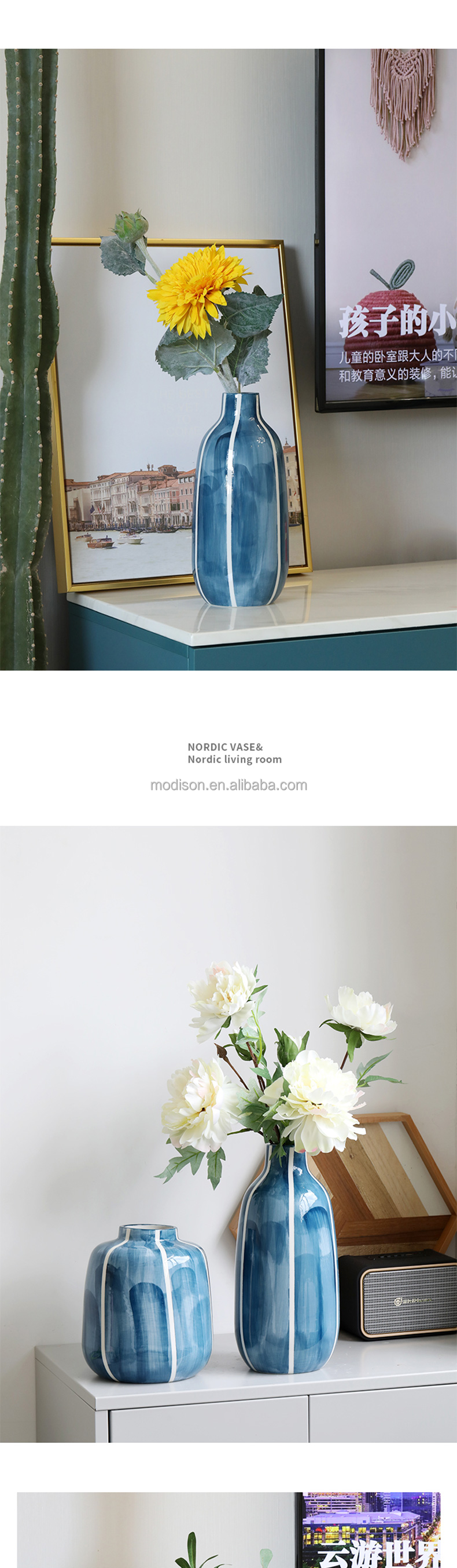 Modern Home Decor Vases Hand Painted Blue Ceramic Vases Creative Vases Home Desktop Decoration