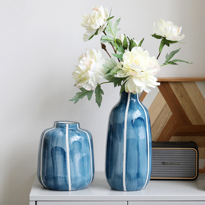 Modern Home Decor Vases Hand Painted Blue Ceramic Vases Creative Vases Home Desktop Decoration