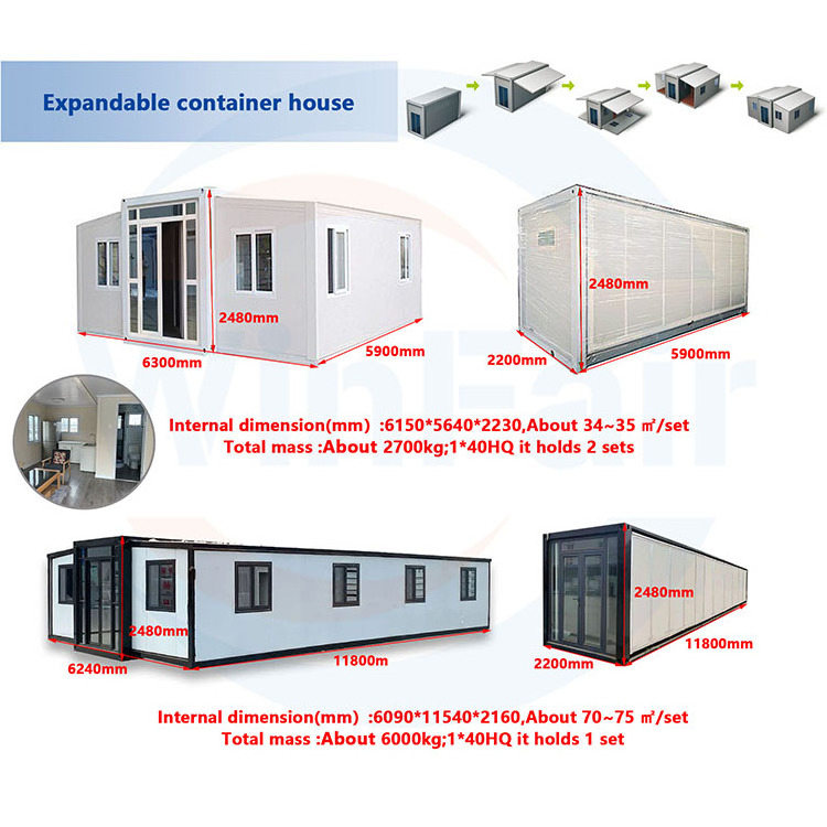 WinFair Luxury 20Ft 40Ft Tiny Home Prefabricated Pre fabricated Hot Sale foldable Expandable container house