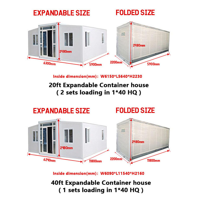 WinFair Foldable Building 2 Bedroom Portable Modular Home China Shipping 20ft 40ft Expandable Folding Container House