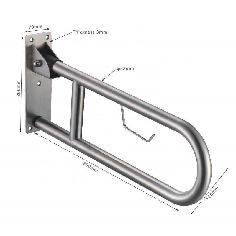 Flip Down Swing up stainless steel grab bar with toilet paper  holder