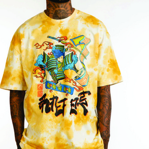 Wholesale Urban Trend: Brand New Tie Dye Yellow Hip Hop Custom Logo Oversized Acid Wash T-shirt - Vintage Washed Style