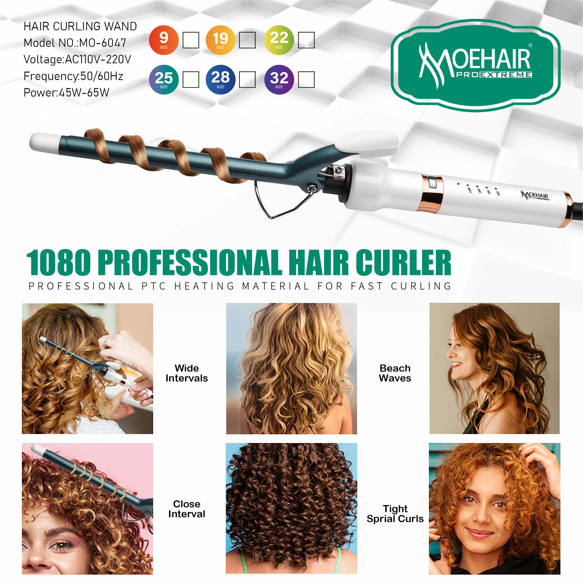 Moehair MO-6047 Professional Spring Hair Curler Hair Curling Iron for Long Lasting Curls & All Hair Types