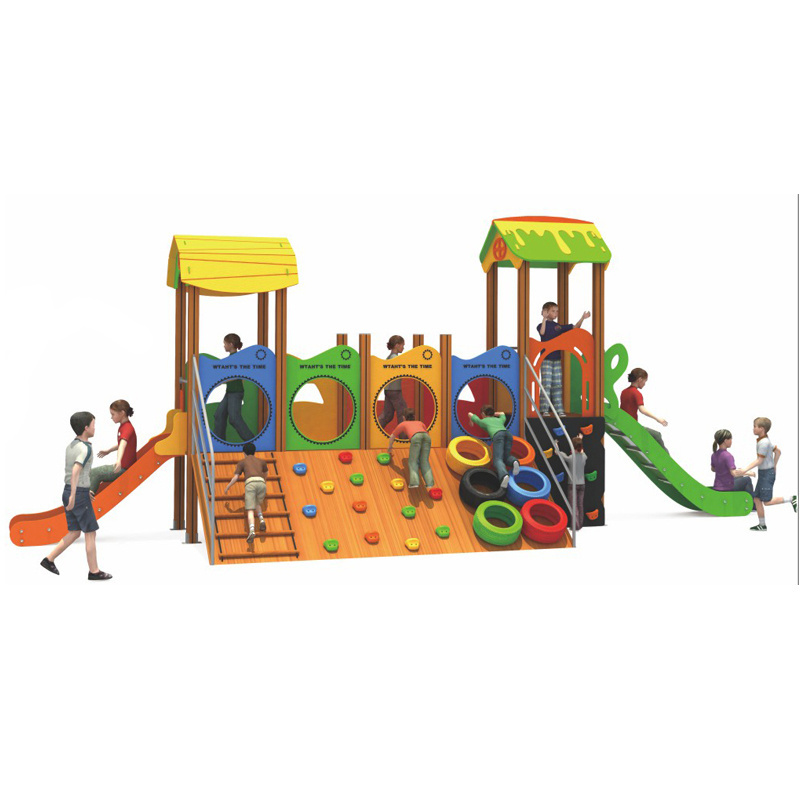 Moetry malaysia hot sale children's climbing frame wooden outdoor climbing wall with stainless steel slide