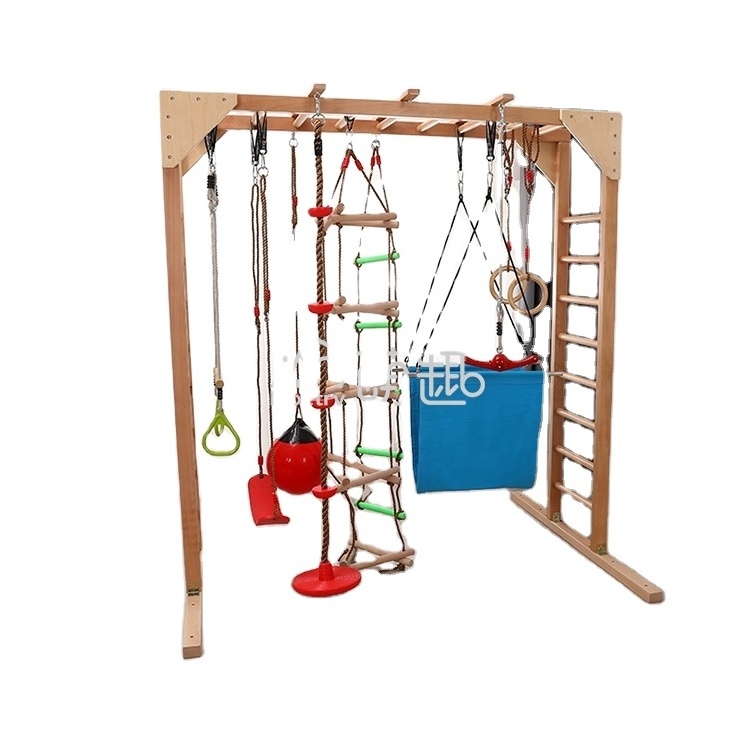 Moetry Kids Indoor Monkey Bar Climbing Frame Wooden Jungle Gym Sensory Room Equipment for Kindergarten Pediatric Therapy