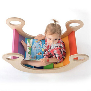 Moetry Toddler Indoor Balance Board Rainbow Colored Wooden Baby Rocker Chair for Kids Playroom