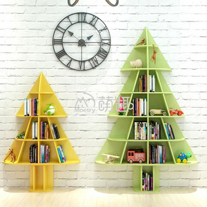 Moetry Christmas Tree Bookshelf Wooden Storage Rack Wall Mounted Book Shelf for Kindergarten Kids Library