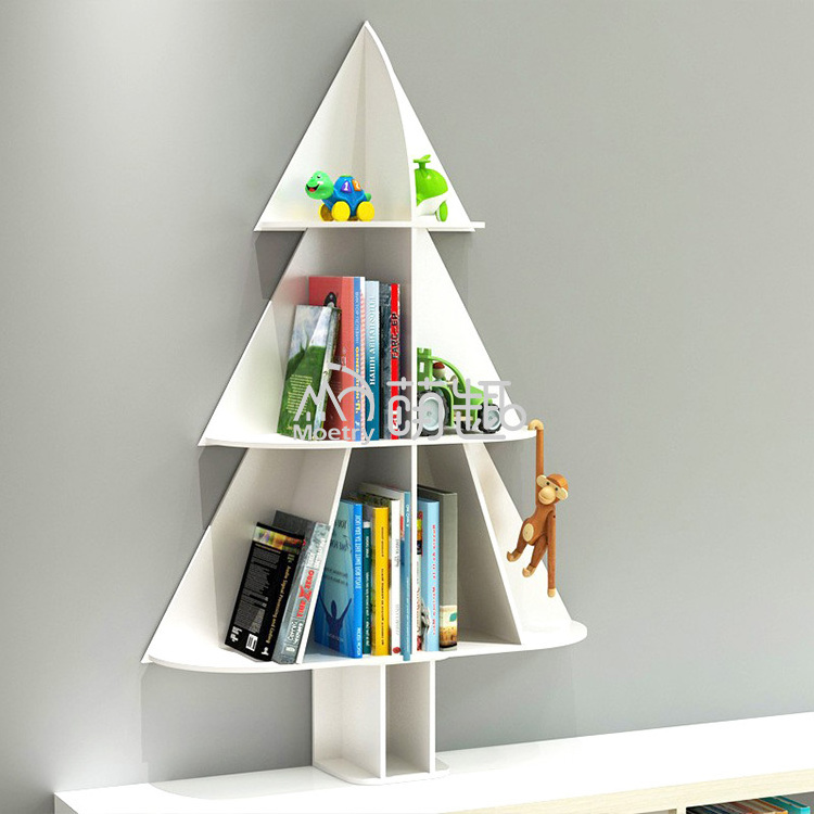 Moetry Christmas Tree Bookshelf Wooden Storage Rack Wall Mounted Book Shelf for Kindergarten Kids Library