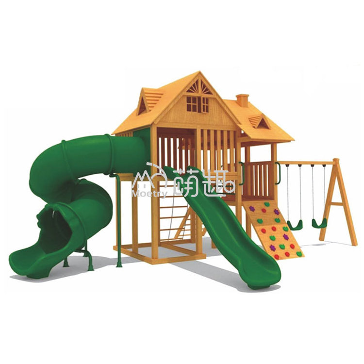 Moetry Outdoor Backyard Playground Wooden Playsets with Slide and Swing Set for Backyard