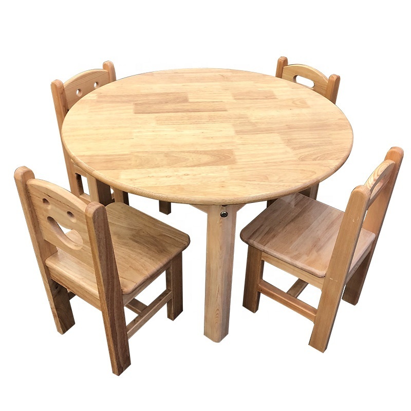 Solid Wood Round Table and Chairs for Pre School Daycare Classroom Kids Study Table