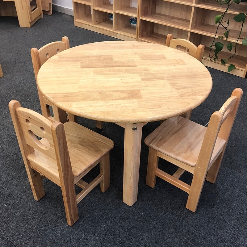 Solid Wood Round Table and Chairs for Pre School Daycare Classroom Kids Study Table