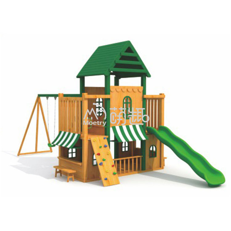 Moetry Outdoor Backyard Playground Wooden Playsets with Slide and Swing Set for Backyard