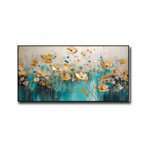 Abstract Gold Flower Oil Painting art Large Wall Art decor Floral Landscape Painting Blue Custom Painting Living room Decor