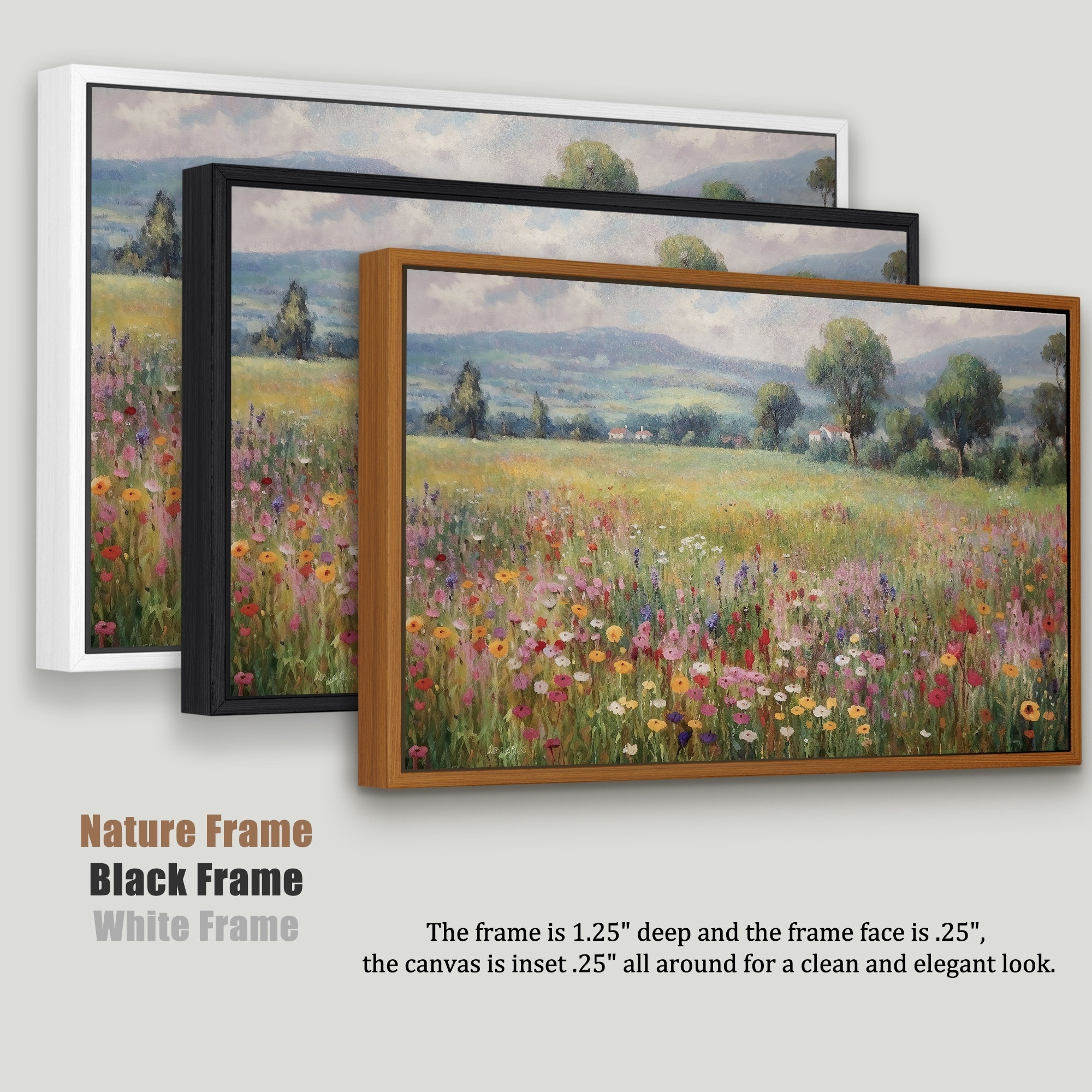 Wildflower Field Oil Painting art Landscape Painting Wall Art decor Nature Framed wall hanging Large Gallery Art