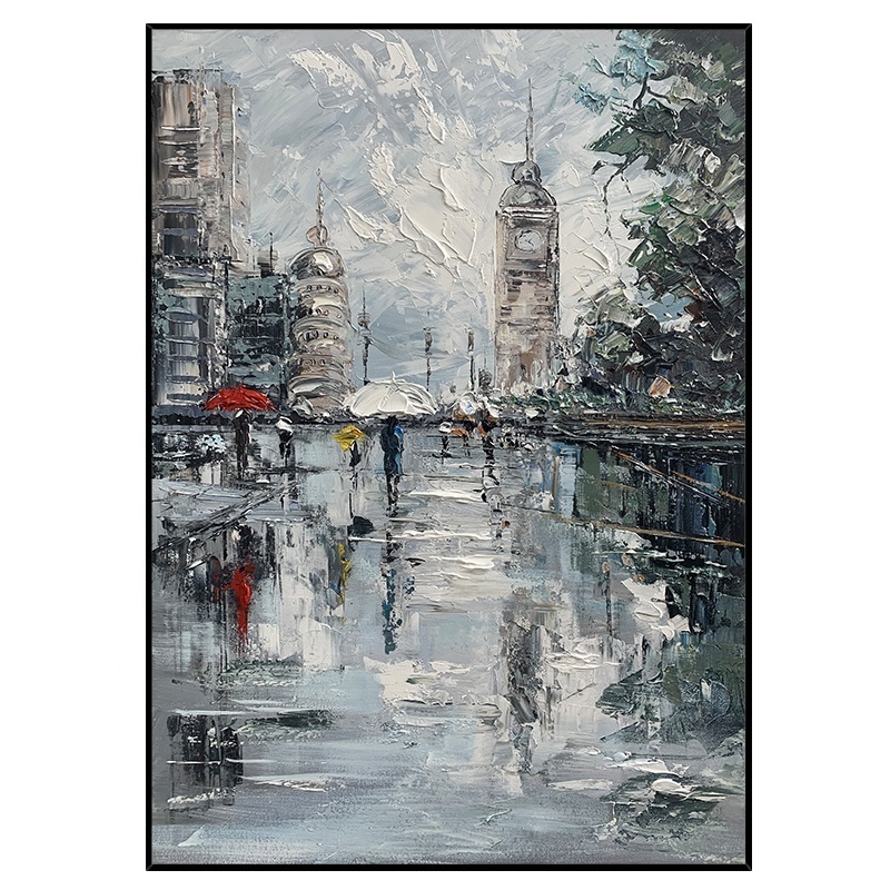 Tourist City Oil Painting Art Pure hand-painted urban architecture black and white grey landscape painting wall art decor