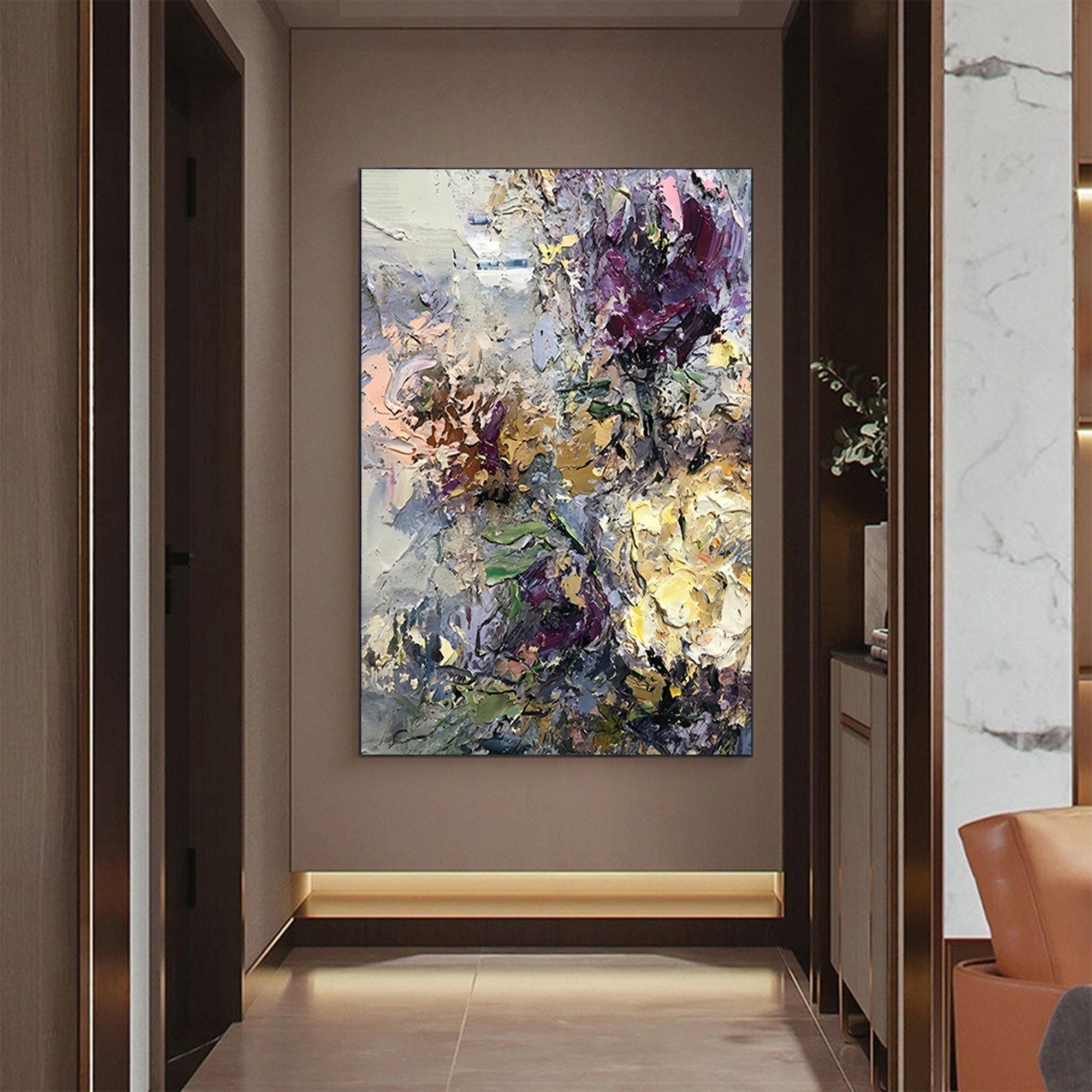 Abstract Colorful Flower Oil Painting art on Canvas Large Original Modern Floral Acrylic Painting Living Room Wall Art Decor