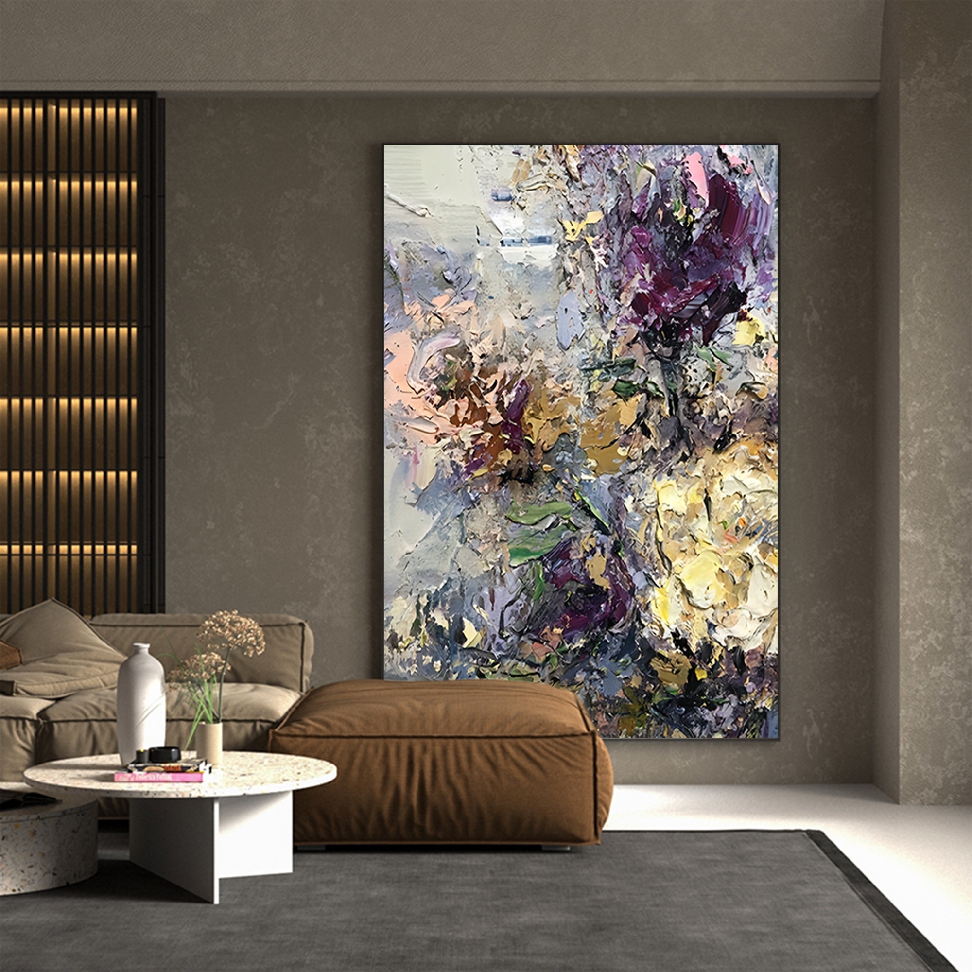 Abstract Colorful Flower Oil Painting art on Canvas Large Original Modern Floral Acrylic Painting Living Room Wall Art Decor