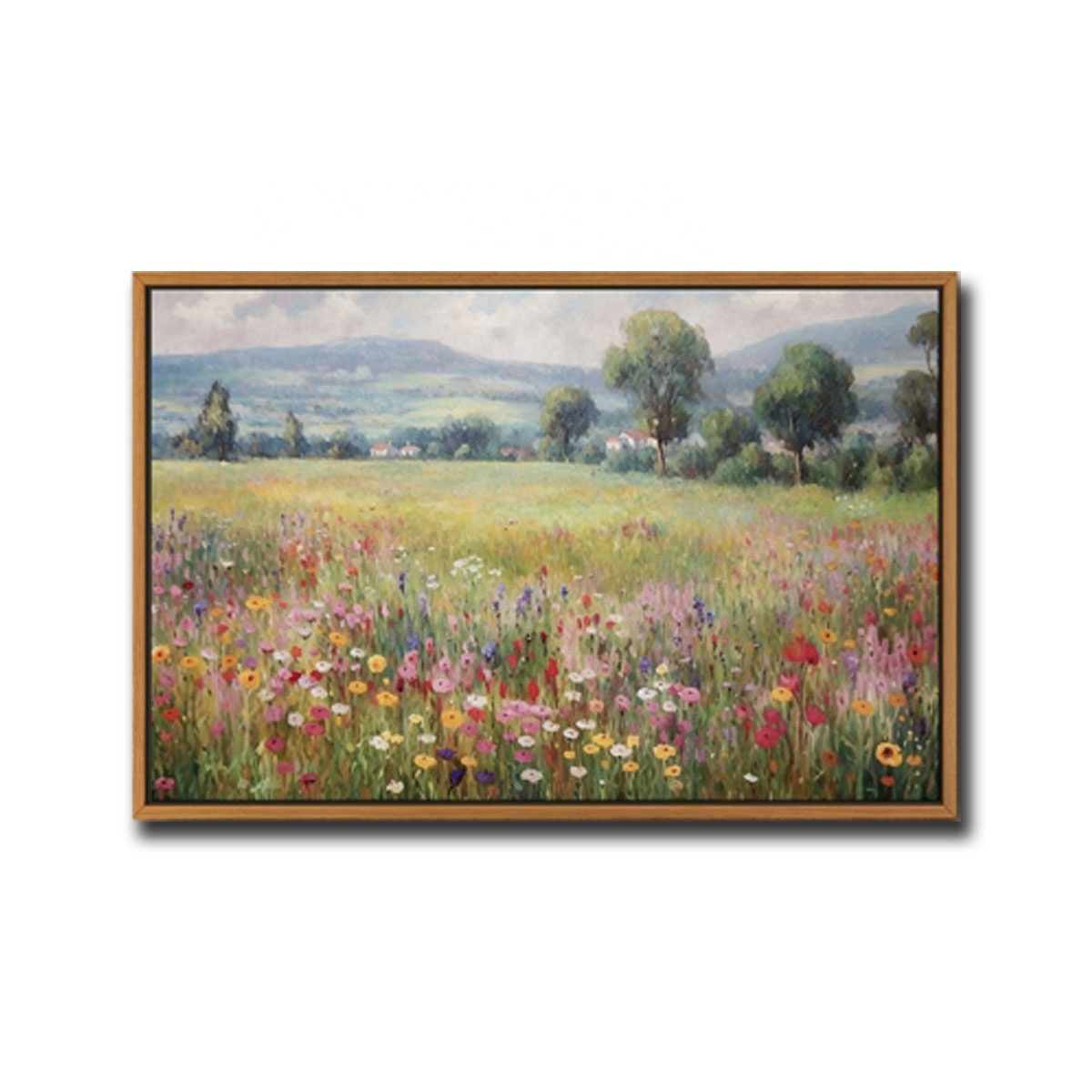 Wildflower Field Oil Painting art Landscape Painting Wall Art decor Nature Framed wall hanging Large Gallery Art