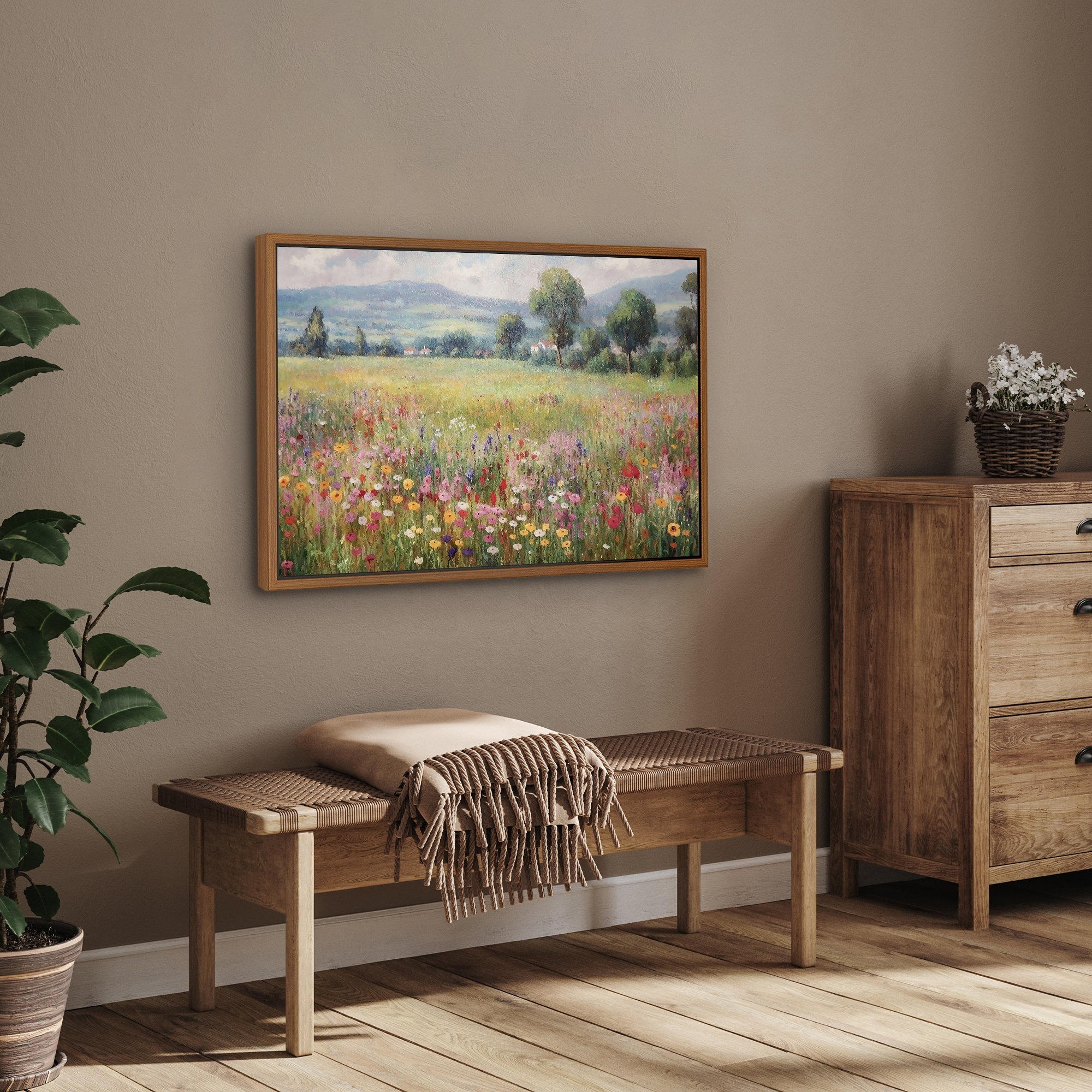 Wildflower Field Oil Painting art Landscape Painting Wall Art decor Nature Framed wall hanging Large Gallery Art