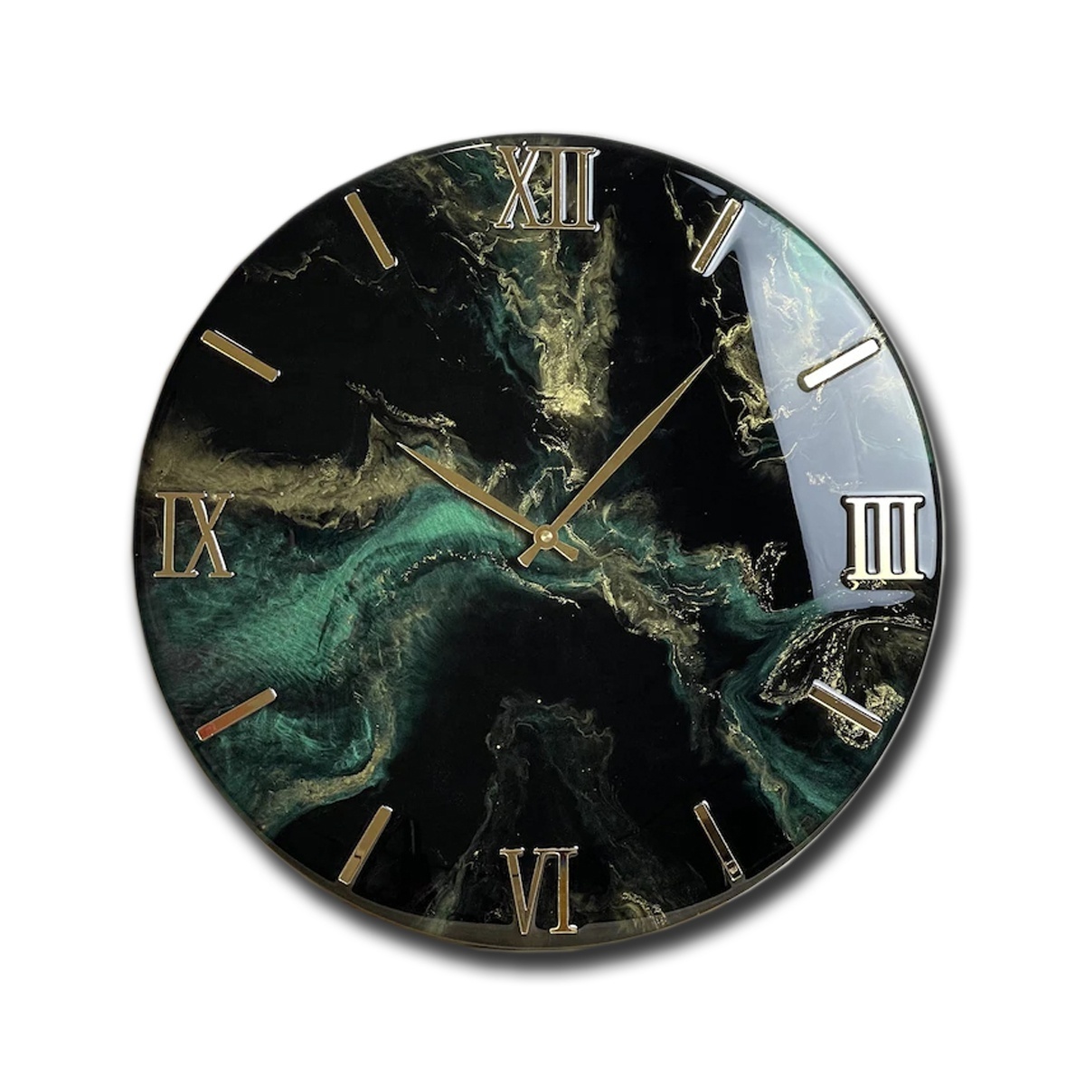 Other Wall Art Emerald Green Abstract Round Resin Clock Painting for Home Wall Decoration