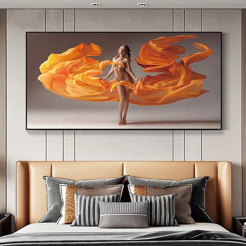 Modern and stylish large wall art decor beautiful girl glass painting for hotel room and bar decoration