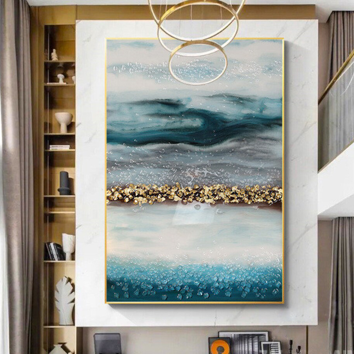 Abstract Navy Blue Gold Seascape epoxy Resin geode resin wall decor Painting 3D wall art Large acrylic painting fluid resin Art