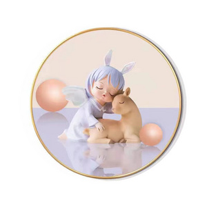 Modern Cartoon Pink Annie Angel and Fawn Girls Room Decoration Painting Bedside Crystal Porcelain Wall Art