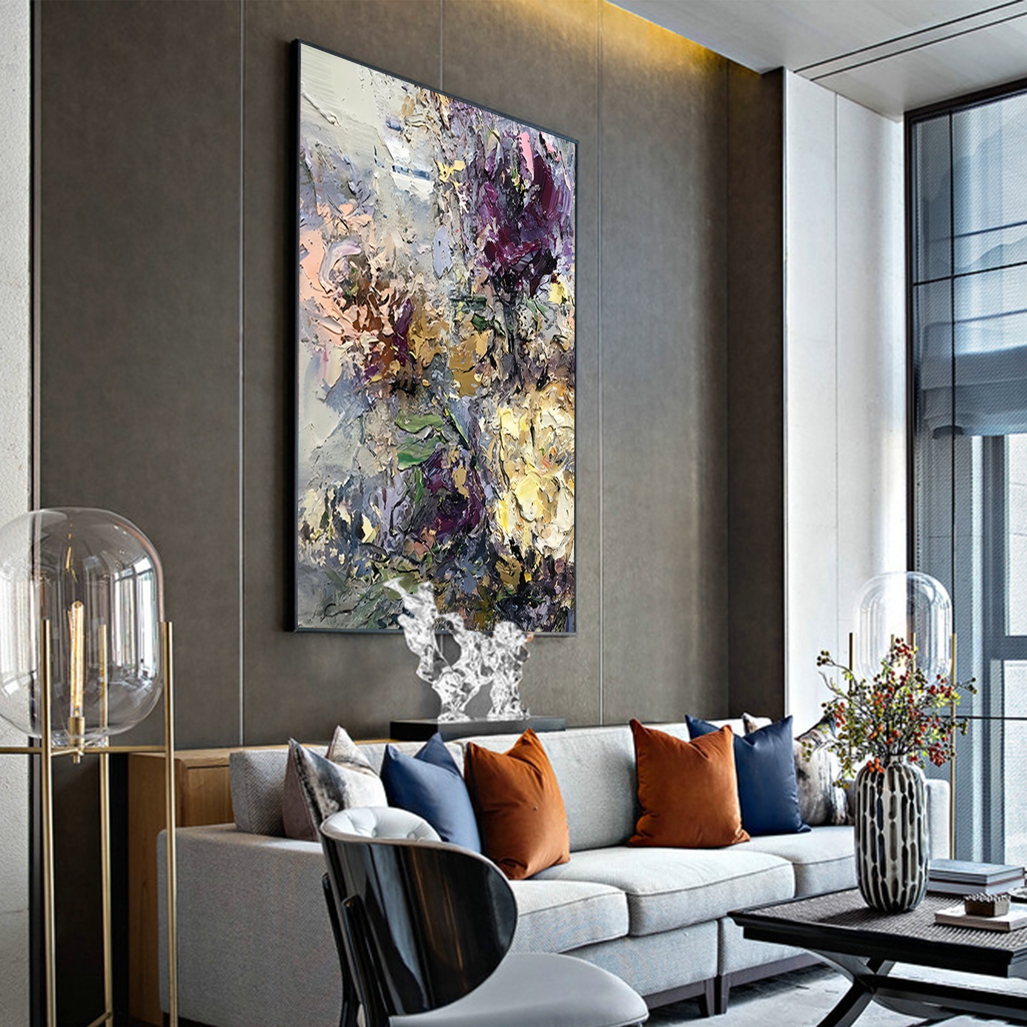 Abstract Colorful Flower Oil Painting art on Canvas Large Original Modern Floral Acrylic Painting Living Room Wall Art Decor