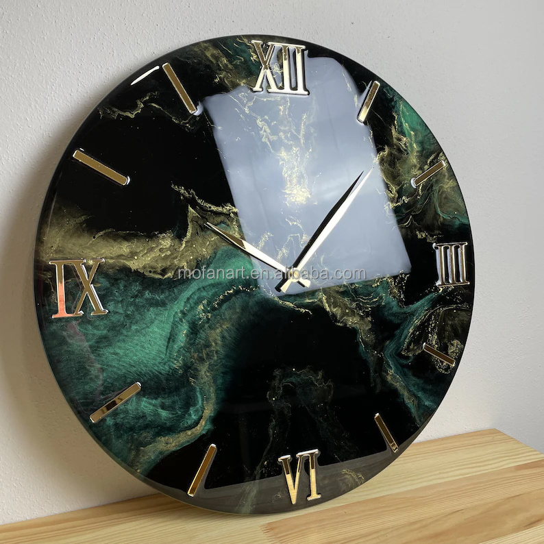 Other Wall Art Emerald Green Abstract Round Resin Clock Painting for Home Wall Decoration