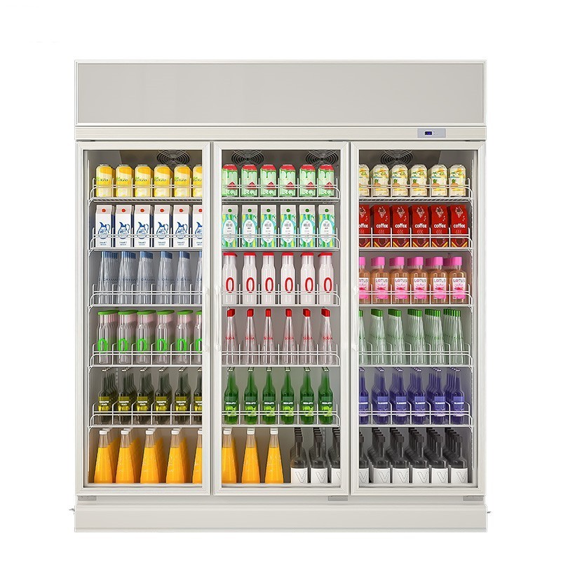 Supermarket commercial stand glass side by side double doors refrigerator