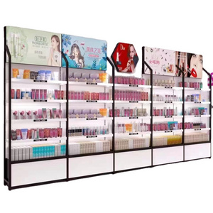 Beauty store cosmetic shop shelf display rack design makeup gondola shelves used to market suppliers