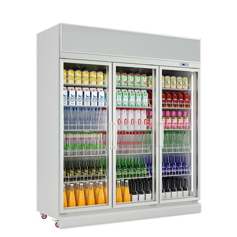 Supermarket commercial stand glass side by side double doors refrigerator