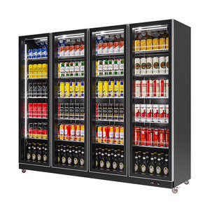 Cooler display fridge glass door  4 door refrigerator for grocery store supermarket products