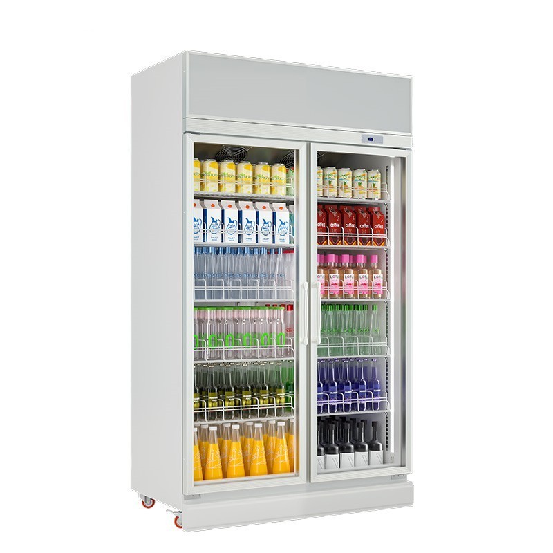 Supermarket commercial stand glass side by side double doors refrigerator