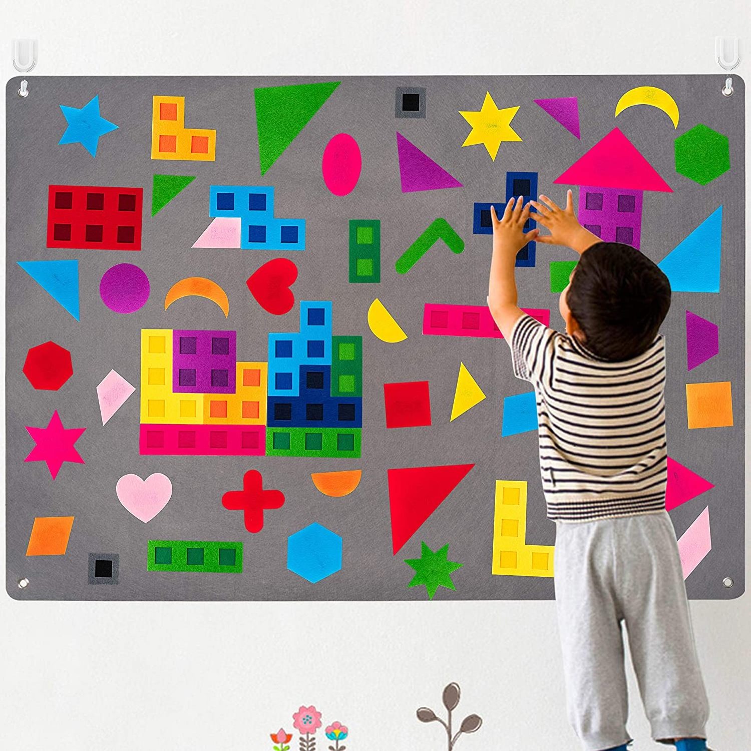 Preschool Shapes Learning Felt Busy Board for Toddlers Montessori Toys Large Wall Hang Storytelling Activities Kit