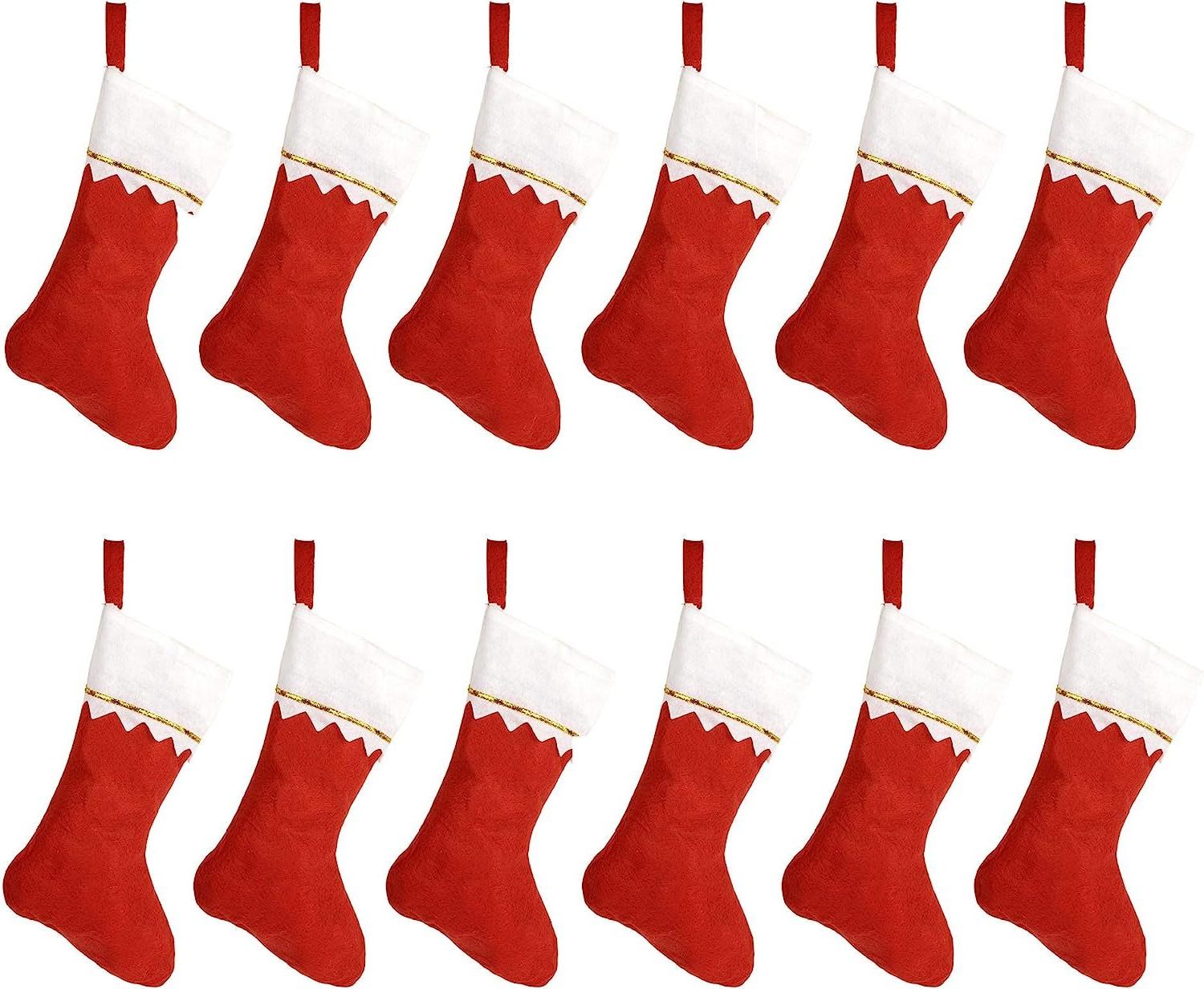 12 Pack Red Felt Christmas Stockings Bulk 15