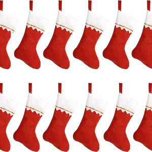 12 Pack Red Felt Christmas Stockings Bulk 15" Xmas Fireplace Santa Socks Christmas Tree Hanging Stockings Decoration Ornament