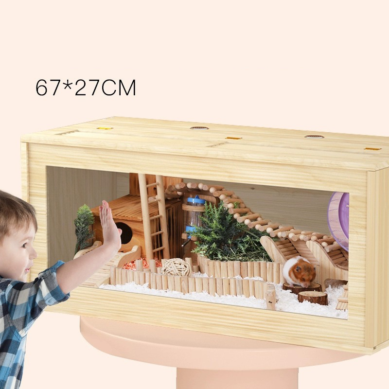 MOFESIPI Hamster Supplies Hamster Habitat Wooden Hamster Mice and Rat Habitat with Ventilator Small Animal Cages for Rabbits